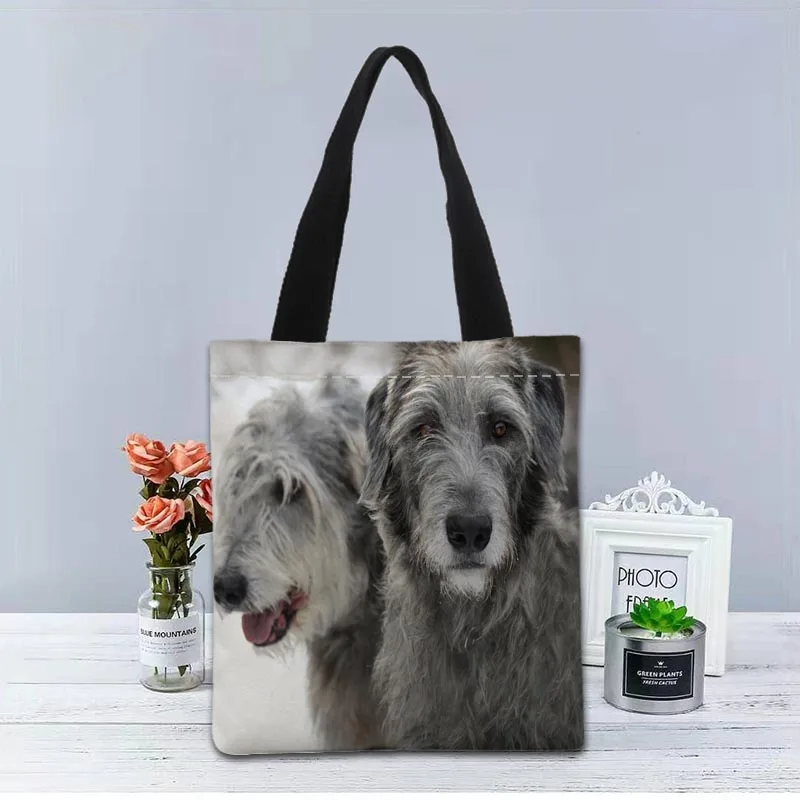 

Custom Irish Wolfhound Tote Bag Canvas Fabric Handbag Two Sides Printed Shopping Bags Traveling Casual Useful Shoulder Bag 1208