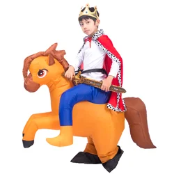 Kids Child Inflatable Prince King Riding Horse Costumes for Boys Funny Halloween Purim Party Inflated Garment Disfraces