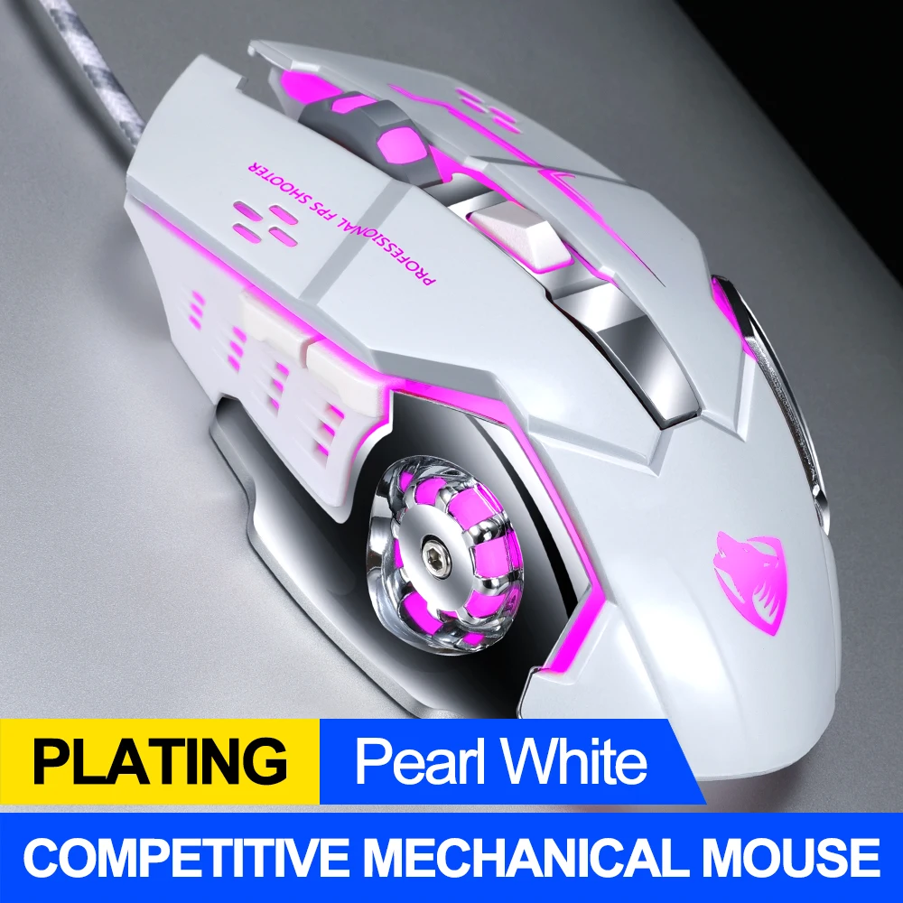 Pearl White Thunder Wolf брендовая Высококачественная оптическая профессиональная 6 клавиш Регулируемая игровая мышь с 7 яркими цветами светодиодный с подсветкой и эргономикой - Цвет: Pearl White