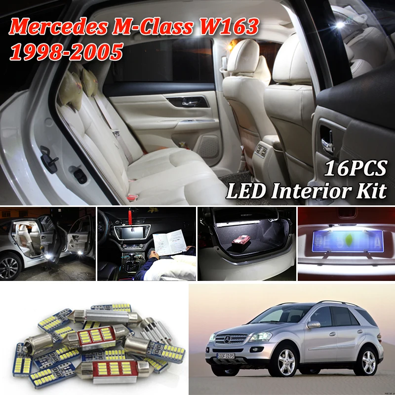 

16Pcs Canbus White Car LED Interior Package For Mercedes M-Class W163 ML AMG LED Interior Lights Kit 1998-2005