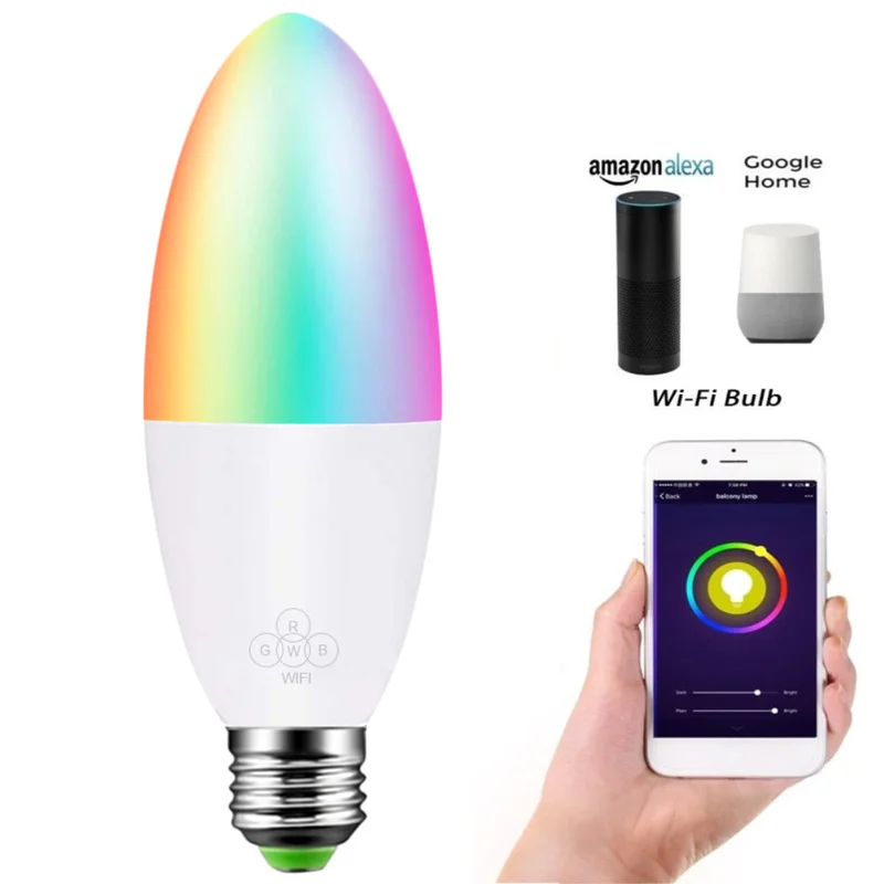 

E14/E10/E27/B22 WiFi Smart LED Bulbs 6W RGB Candle Lamp Dimmable Voice Remote Control App Works with Alexa Google Home 2019 Hot