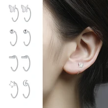 Sliver Colour Butterfly Geometric Asymmetric Hoop Earrings for Women Small Open Huggies Hoops Ear Piercing Earring Jewelry Girls