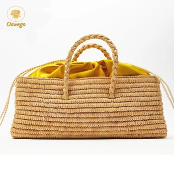

Oswego New Raffia Straw Handbag Natural Rattan Hand Basket Bag Woven Straw Shoulder Bag Women Summer Travel Beach Bag Fashion