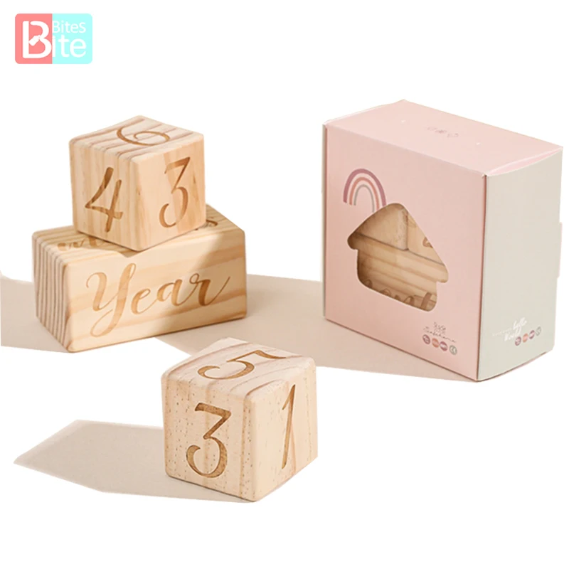 

3Pcs/Set Baby Milestone Wooden Block Pine Wood Baby Birth Photography Prop Block Newborn Photography Props Photo Accessories