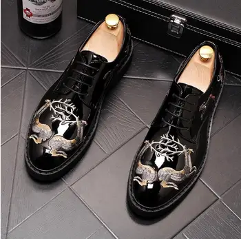 

fashion black Embroidery Formal Men's oxford shoes pointed toe Business leather shoes male dress shoes Sapato Social Masculino