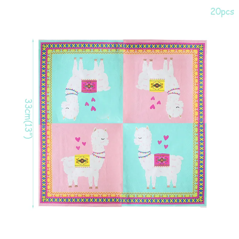 20pcs napkin Вечерние бумажные тарелки и стаканы в виде кактуса Ламы из альпаки, одноразовые скатерти для вечеринки, посуда, принадлежности для дня рождения, украшения для детей - Цвет: 20pcs napkin