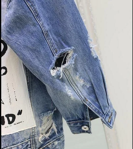 Very best  2018 Women's Graffiti letter BF denim jacket coat loose denim jacket parkas