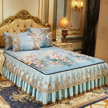 

Europe Luxury Lace Summer Bedspreads King Quilted Zipper Detachable Folding Bed Cover Ice Silk Cooling Sheets Pillow Sham 3pcs