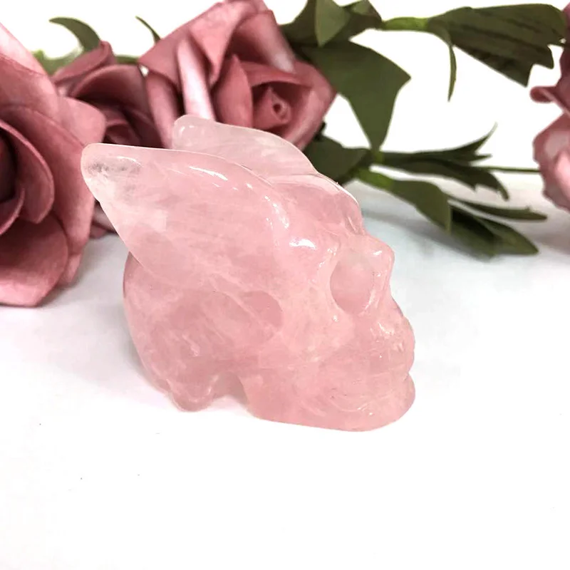Pink Quartz " высокое качество натуральный камень Кристалл Резные Розовый кварц Череп и крыло для коллекция домашнего декора PP - Цвет: Pink Quartz