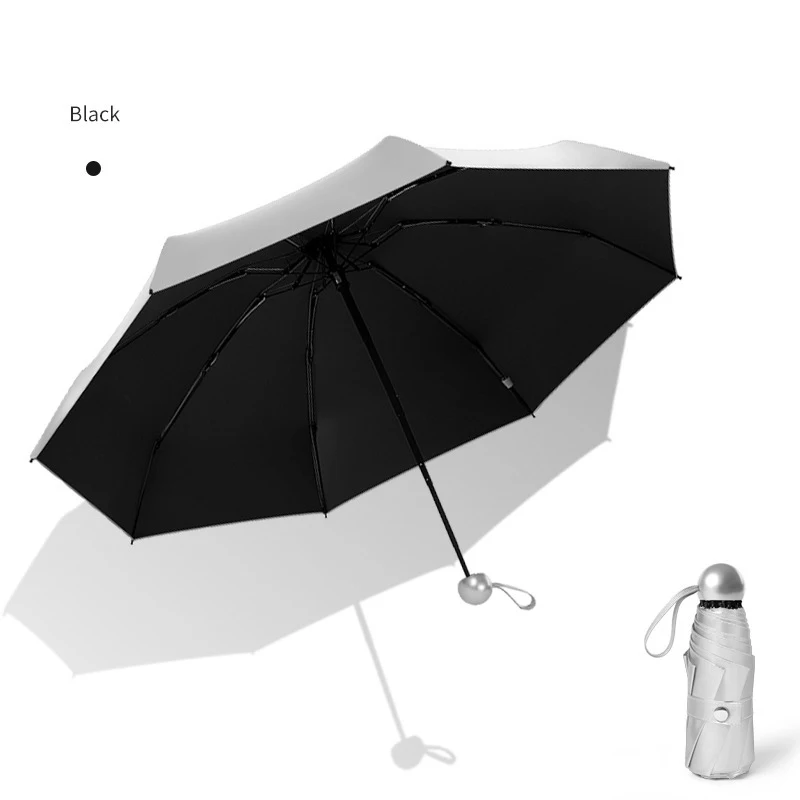 Black Mini Umbrella 8 Ribs Pocket Anti UV Paraguas Sun Umbrella Rain Windproof Light Folding Portable Umbrellas for Women Men Children - Цвет: Black
