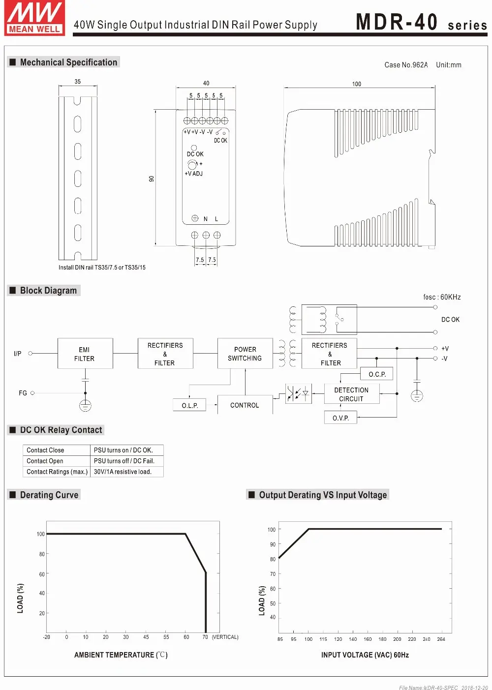 Mean Well MDR-40-5 DC 5 В 6A 30 Вт meanwell один выход промышленный din-рейку источник питания