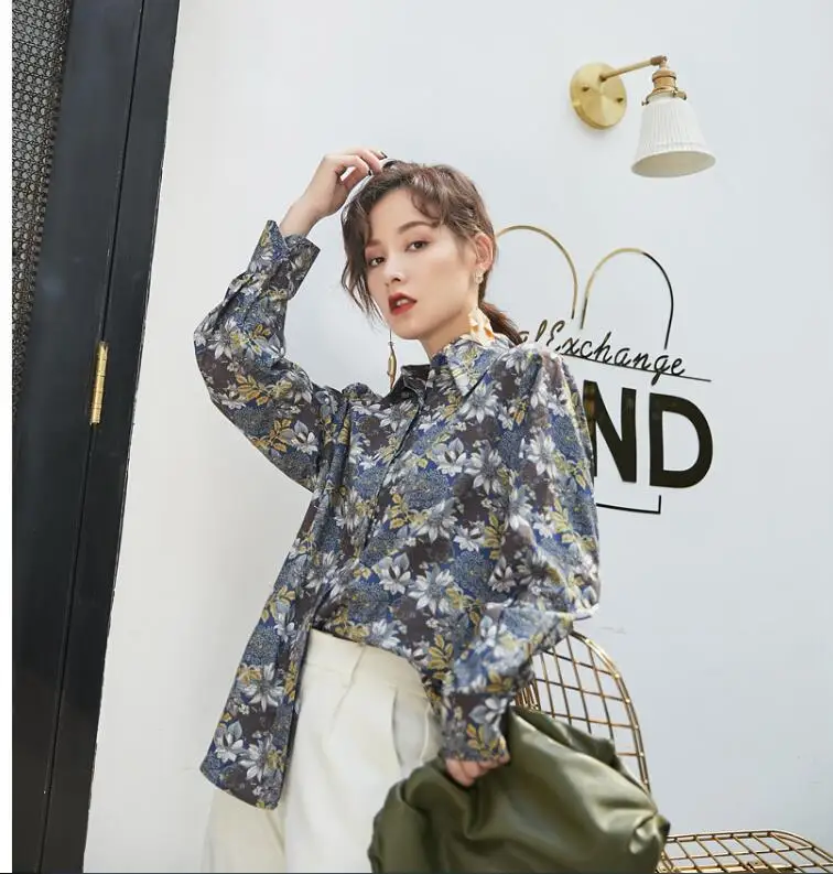

NoEnName_Null Print Flower Romantic Blouses for Women Long Sleeve Autumn Winter Loose Shirt Plus Size Women Korean Ladies Shirts