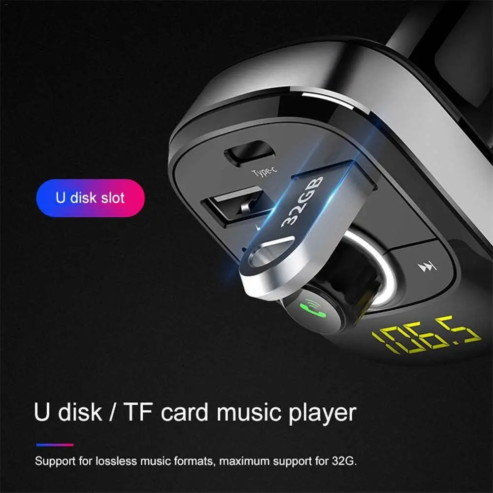 Многофункциональный Автомобильный MP3-плеер fm-передатчик Bluetooth комплект Hands-Free 3.1A двойной USB автомобильный тип-c Зарядка Поддержка TF карта U диск