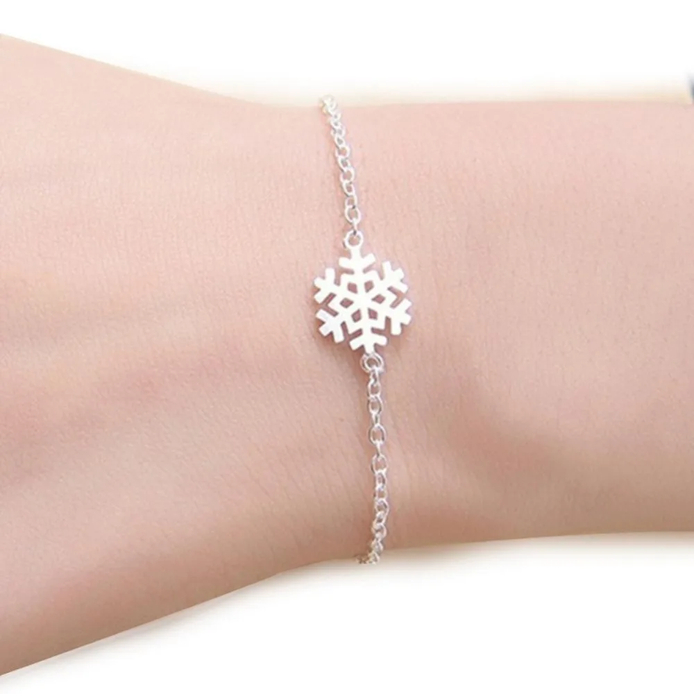 Корейский стиль зимний Снежный хлопья браслеты для женщин посеребренный браслет ручной цепной браслет элегантный дизайн
