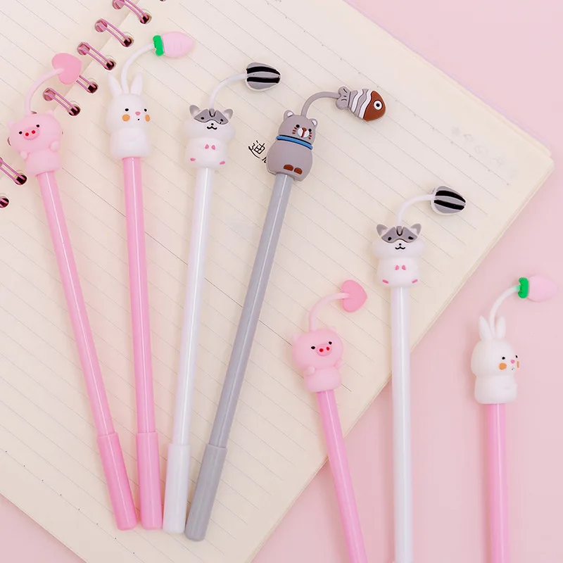 50PCS Creative Fan Sister Soft Adorable Animal Student Carbon Black Sign Pen Stationery Kawaii School Supplies Gel Pens 5 pcs daily use writing pen interesting manuscript handwriting pens ergonomic ballpoint adorable school black household