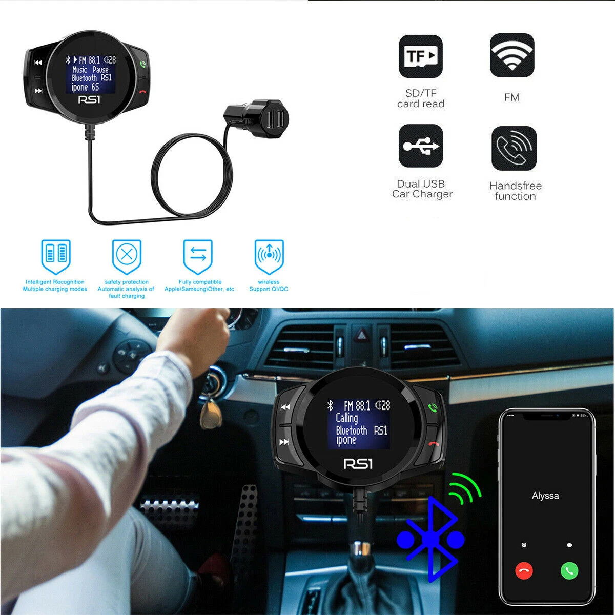 1,4 дюймов Bluetooth автомобильное зарядное устройство 12-24 В Автомобильное двойное USB зарядное устройство беспроводной автомобильный fm-передатчик комплект MP3 PlayerSupport громкой связи звонки
