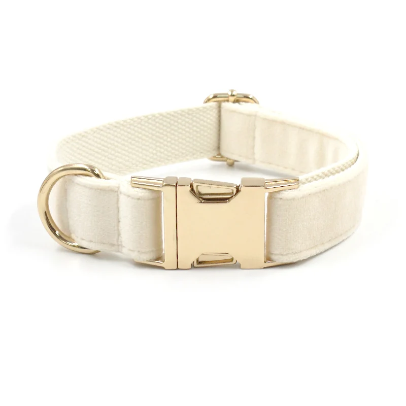 Cream Velvet Pet Collar pet harness leash set pet harness set for Small Medium Large Dogs Thicken Soft Padded Dog Harness Personalized Gold Buckles Luxury Harness Set