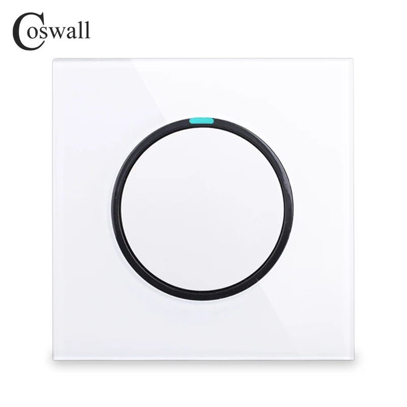 Coswall 1 Gang 2 Way случайный нажмите кнопку ВКЛ/Off настенный светильник переключатель с Светодиодный индикатор проходят через выключатель переключается Стекло Панель серый - Цвет: Белый