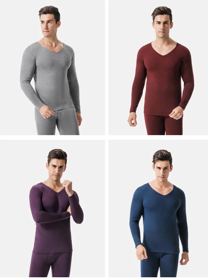 Men's V-neck Seamless Thermal Underwear Set Thermal Underwear Sets For Men Winter Long Johns Thick Thermal Clothing