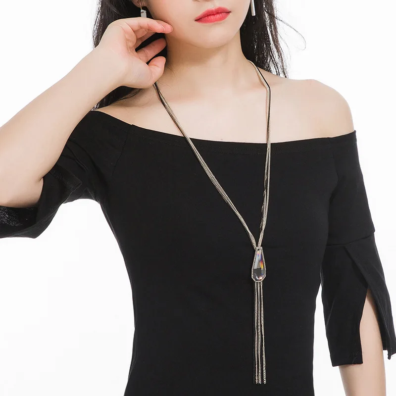 Latigerf Tassel Rhinestone Crystal Faux Pearl Pendant Necklace Long Sweater Chain for Women Girl Dress 