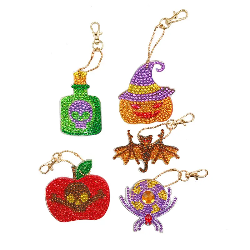 5pcs Halloween 5 шт./компл. брелок полностью своими руками с мультяшным изображением эмоций милые Животные «любящее сердце» брелок для ключей, алмазная вышивка крестиком на рисунке - Цвет: 5pcs Halloween
