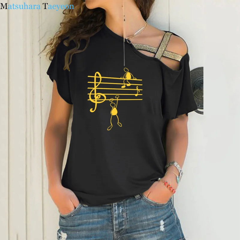 

Music Notes Funny Print T-shirt Women Summer Style Cotton Short Sleeve O-Neck T Shirt Funny Irregular Tee Top Clothing