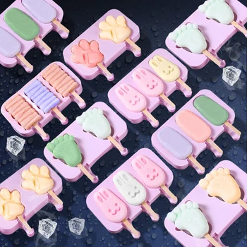 

Silicone Ice Cream Mold Reusable Ice Cubes Tray Freeze Popsicle Mold Christmas Decor DIY Ice Cream Maker Tool With 50 Wood Stick