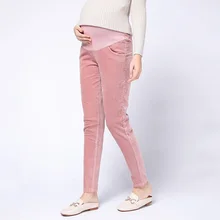 207# осенние зимние модные вельветовые брюки-карандаш для беременных женщин с высокой талией и регулируемой талией