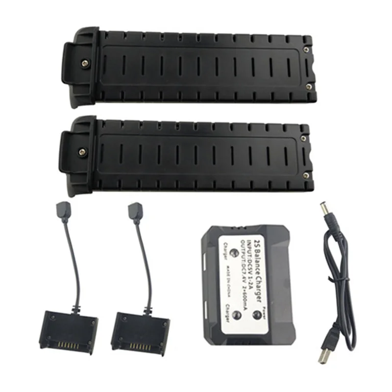 

Hot 3C-2Pcs 7.4V 2800Mah Lithium Battery with 2 in 1 Charger for Hs700 Four-Axis Aircraft Battery Remote Drone Accessories,Black