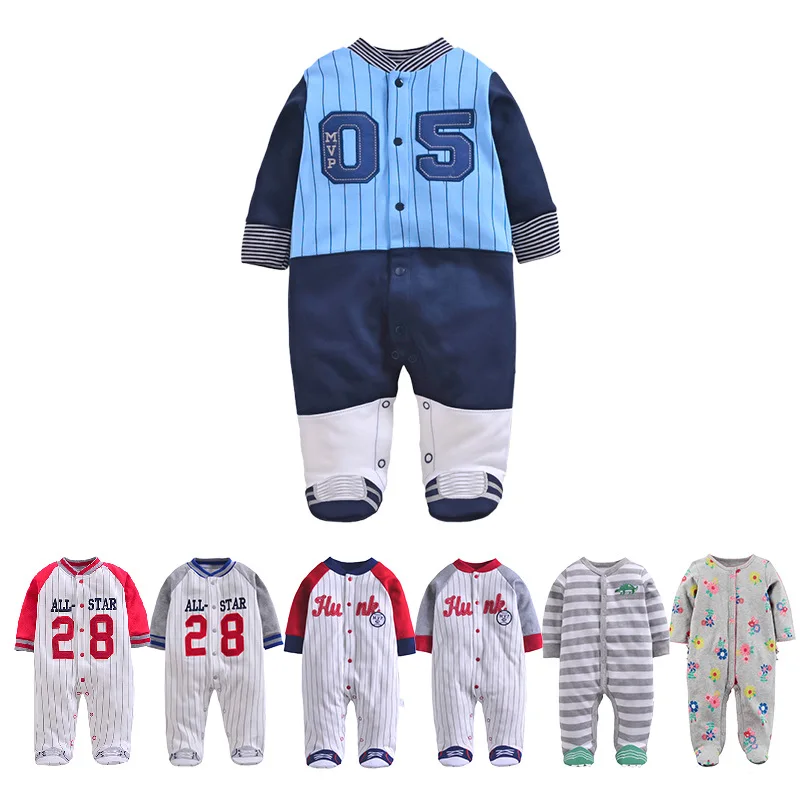 

2018 New Style Baby Onesie Multi--Multi-color Body Stocking Foot-closed Baby Rompers Newborns mian pa fu