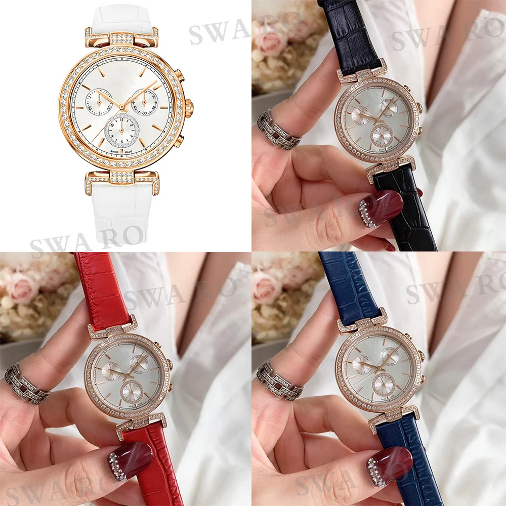 

SWA 2019 New SWA Era Journey Sport Chronograph Multicolor Leather Strap Rose Gold Stainless Steel Crystal Case Women's Watch