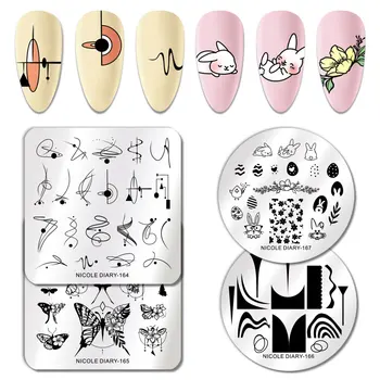 

NICOLE DIARY Nail Stamping Plates Flower Rectangle Stainless Steel Nail Image Stencils Stamping Template