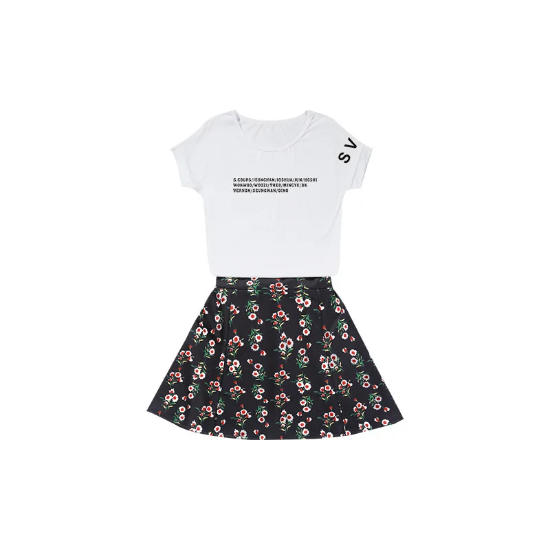 

Seventeen Japan Tour FM Concert Related Products Celebrity Style Short Sleeve Two-Piece Set Sports Navel Short Skirt Set