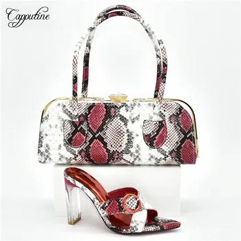 

Wonderful red pointed toe slip-on pump shoes and bag set for lady 398-5 heel height 10cm