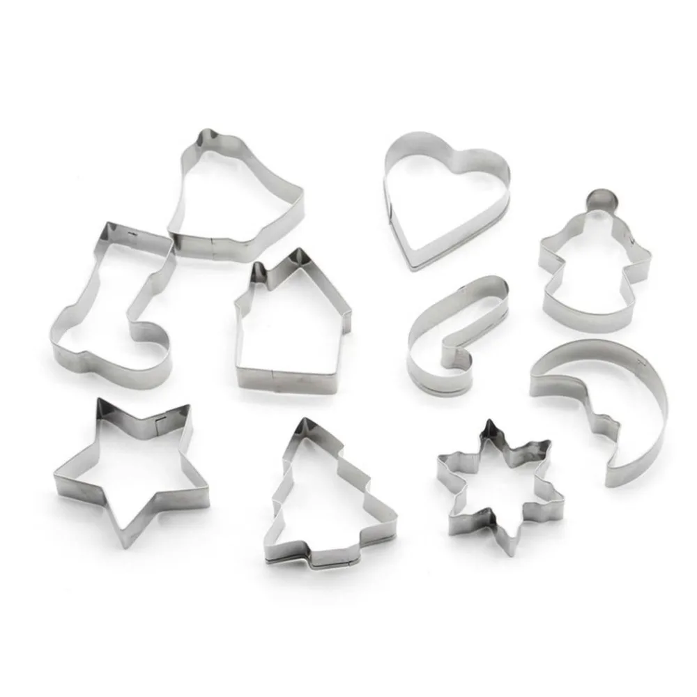 10PCS SET Stainless Steel Bakeware Moulds Christmas Tree Series Home Kitchen DIY Biscuit Cutter Dessert Cake 5