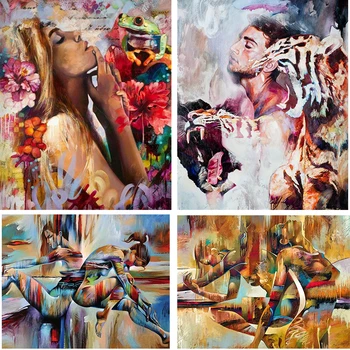 

Diy Painting by Numbers Drawing Kits Paint Abstract Poster Women Nude Painting Human with Animal Pictures for Bedroom Wall Art