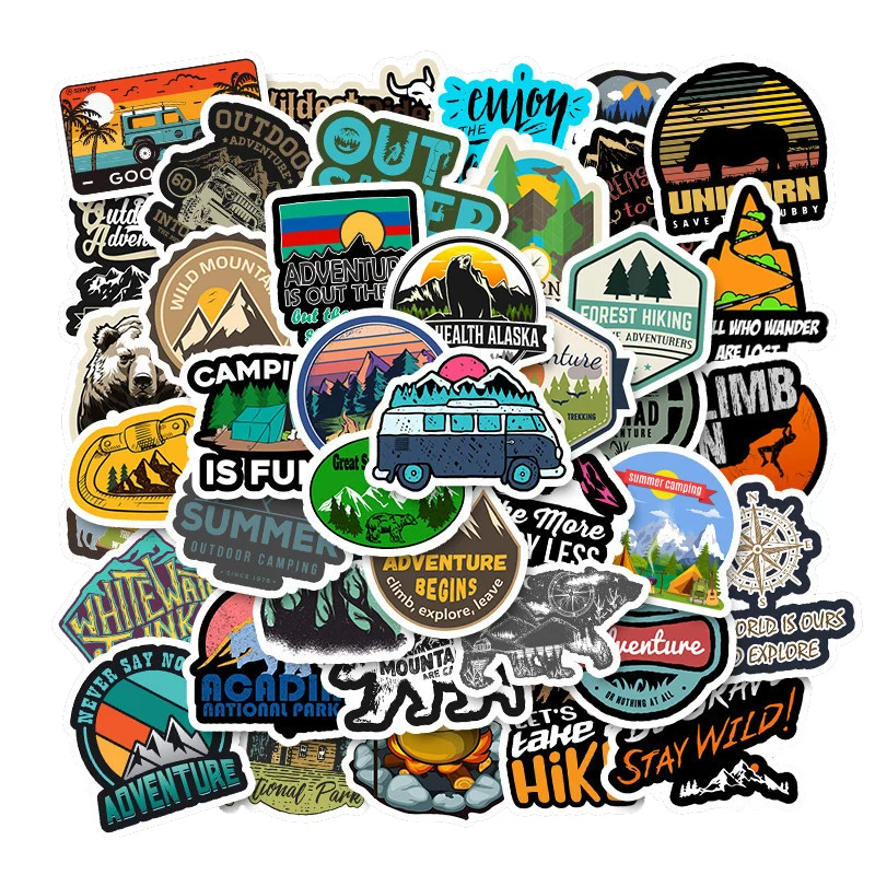 

50Pcs Outdoor Retro Travel Adventure Sticker For Motorcycle Skateboard Laptop Luggage Bicycle Phonecase Decal Kids Toy Sticker