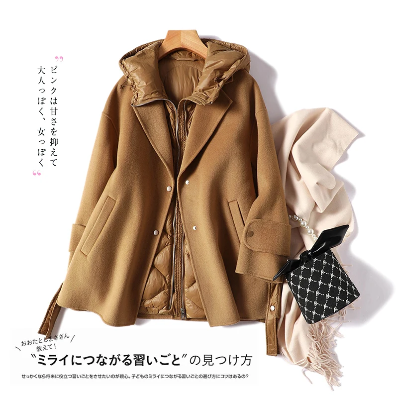 PROD 1005003299424698 SHUCHAN 2 Piece Set Women Coats and Jackets
Winter Wool Coat+duck Jacket Vest 90% White Duck Down Solid Covered
Button