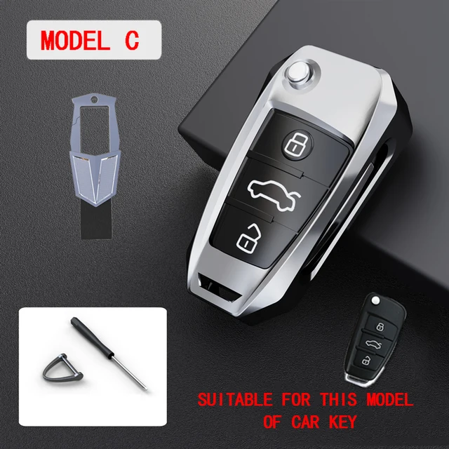 1 Pcs Zinc Alloy Car Key Case Cover for Audi A1 A3 8P 8V 8L A4 A4L B6 B7 B8 A5 8T A6 C5 C6 C7 A7 4G A8 4E D3 D4 8N 8J Q5 Q7 TT Model C-Silver