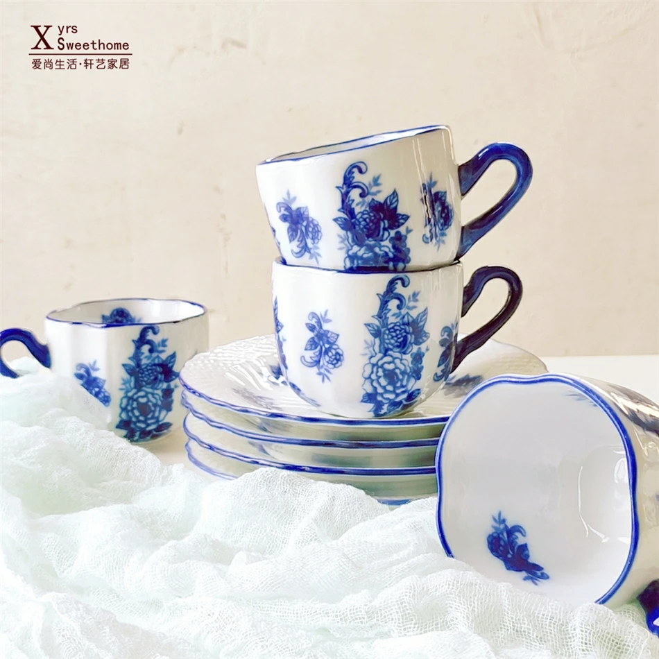 Керамическая тарелка синий и белый чайный сервиз ажурная тарелка антикварная фарфоровая сахарная ваза чаша десертная тарелка кружка тарелка послеобеденный чайник