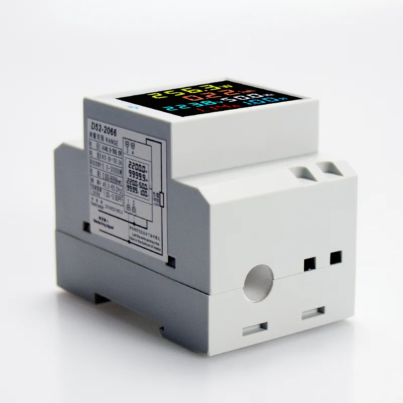LCD color  screen rail type 220V voltage and current power frequency factor household smart energy meter  D52-2066