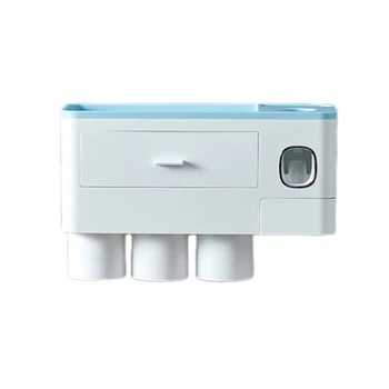 

4Cup Toothbrush Holder Automatic Toothpaste Squeezers Dispenser Bathroom Set Cup Wall Mount Toiletries Storage Rack