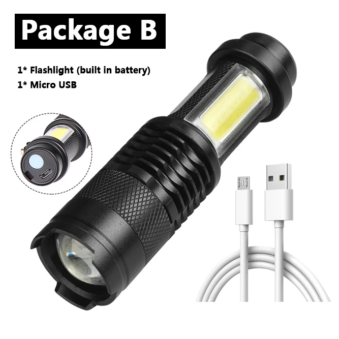 Newest Design XP-G Q5 Built in Battery USB Charging Flashlight COB LED Zoomable Waterproof Tactical Torch Lamp LED Bulbs Litwod high power led torch Flashlights