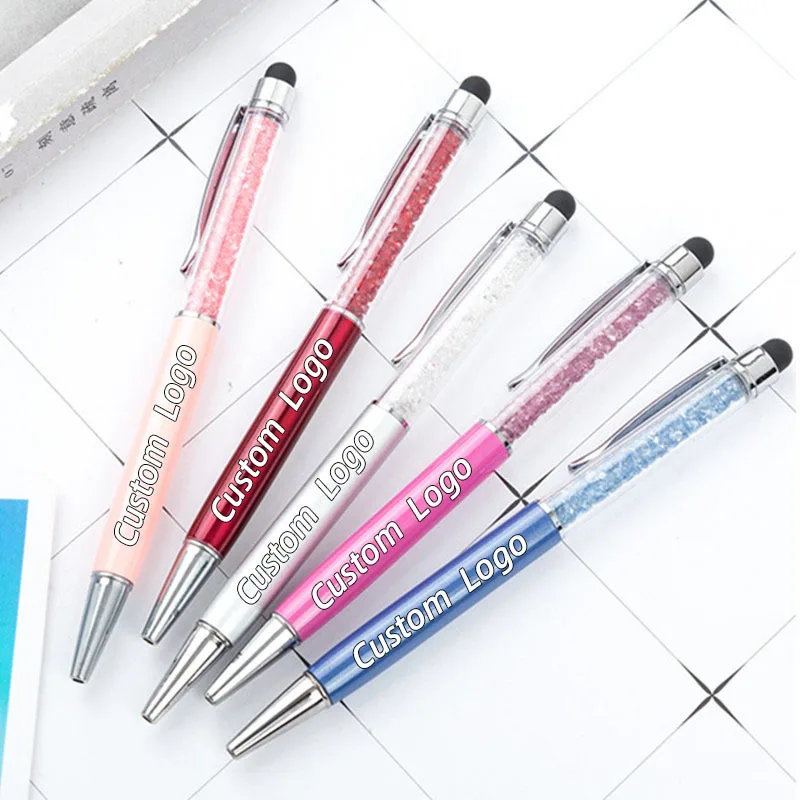 Beautifully Crystal Ballpoint Pen Fashion Creative Stylus Touch Pen for Writing Stationery Office & School Customized Logo Gift valentine s day ballpoint pens fashion simulation flower pens creative rose flower bow writing pen wedding gift pens