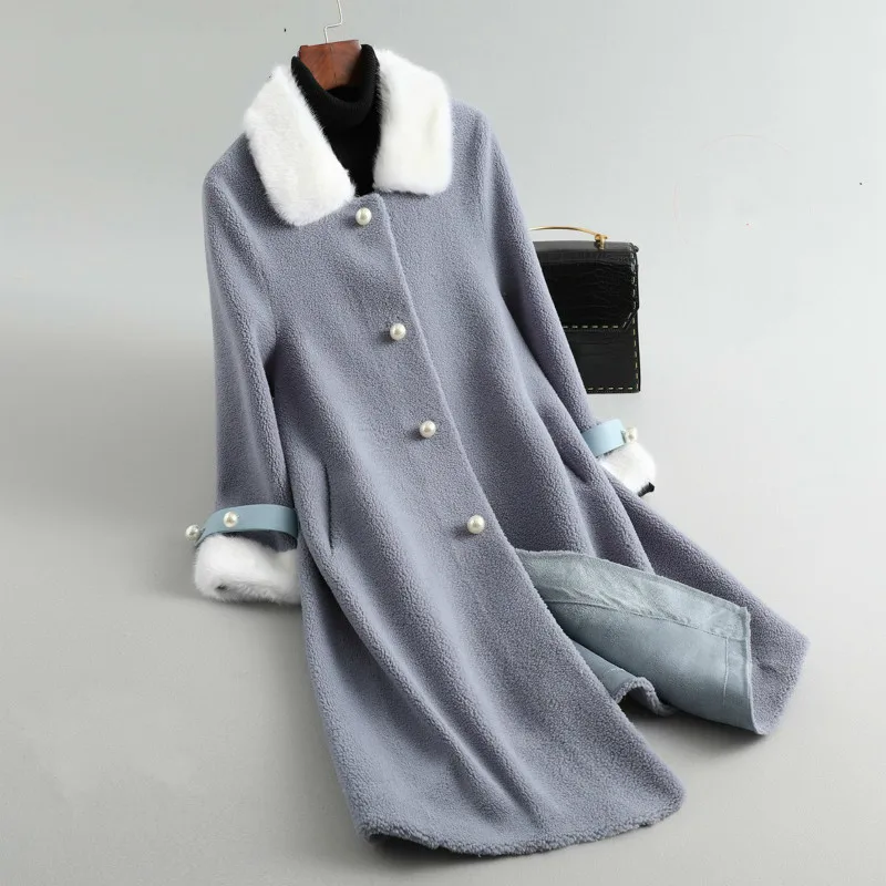 

Real Fur Coat Wool Jacket Women Clothes 2020 Korean Vintage Mink Fur Collar Wool Coat Suede Lining Abrigo Mujer UX211900YXC10198
