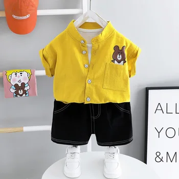 

Summer Newborn Baby Boy Clothes Shirt Set Kids Cartoon Short Sleeve Shirts And Black Shorts Two Piece Casual Toddler Boy Outfit