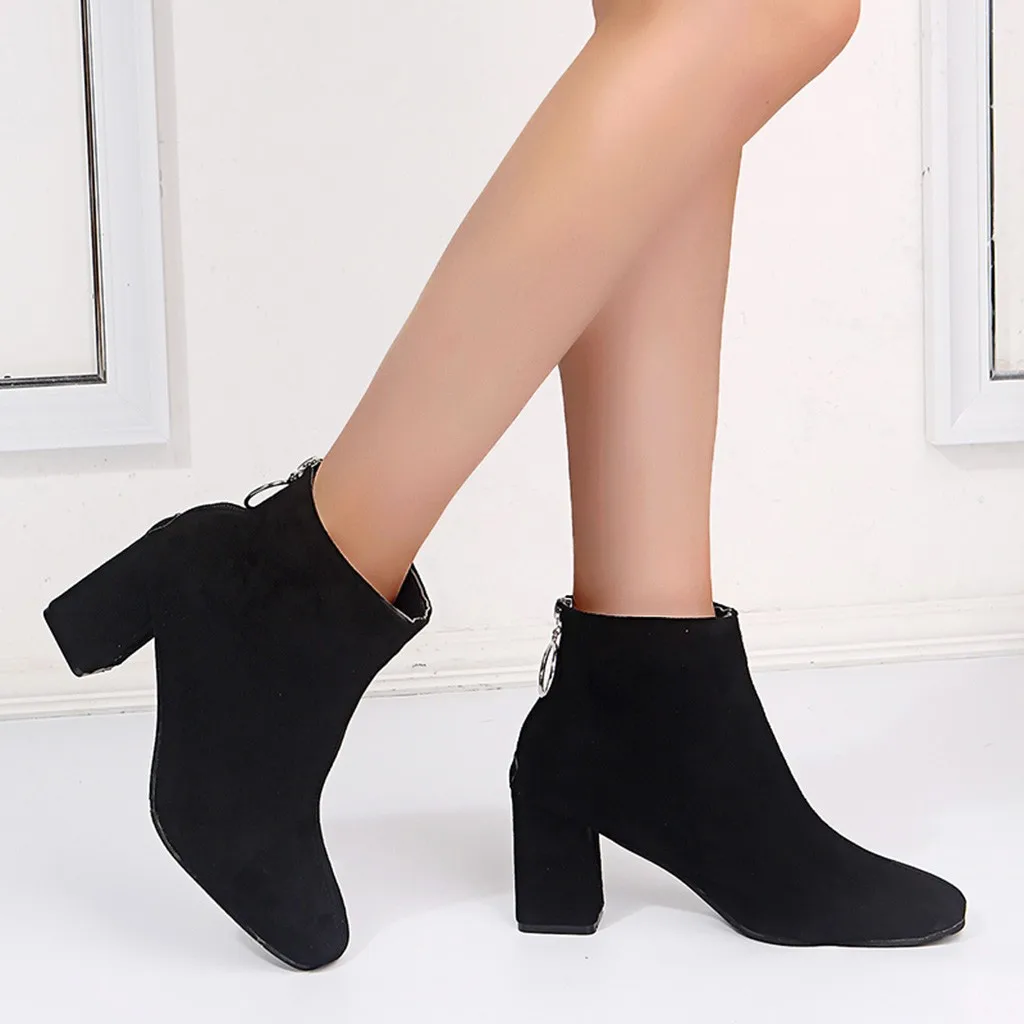 

Women Shoes Ankle Pumps Flock Sexy Ankle Zipper On Back Boots Solid Autumn Spring Nice New High-heeled Shoes Botas Mujer