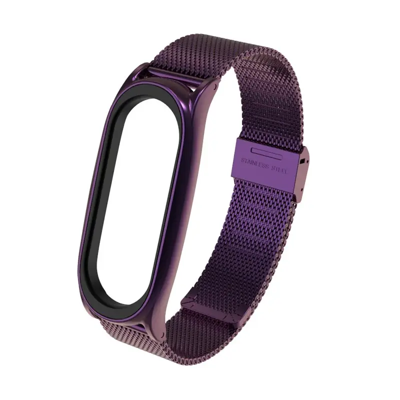 Purple Сменный ремешок mi band 4 для xiaomi mi band 3 4, металлический браслет из нержавеющей стали, стальные браслеты, умные часы pulseira - Цвет: Purple