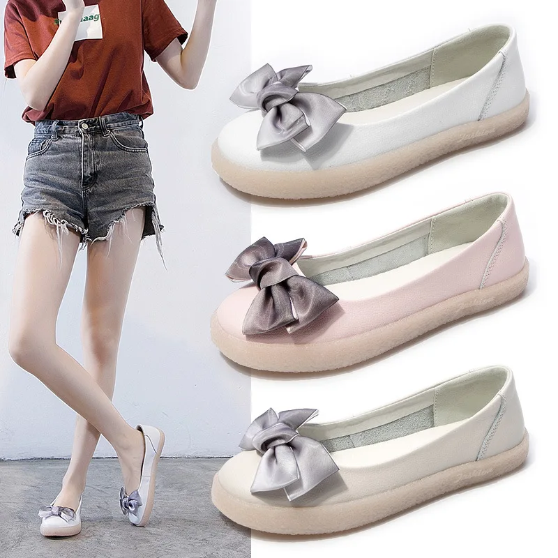 

2019 Spring And Summer New Style Low-Cut Sweet Bow round-Toe Pregnant Women Single Shoes Women Flat Ballet Shoes Small Leather S
