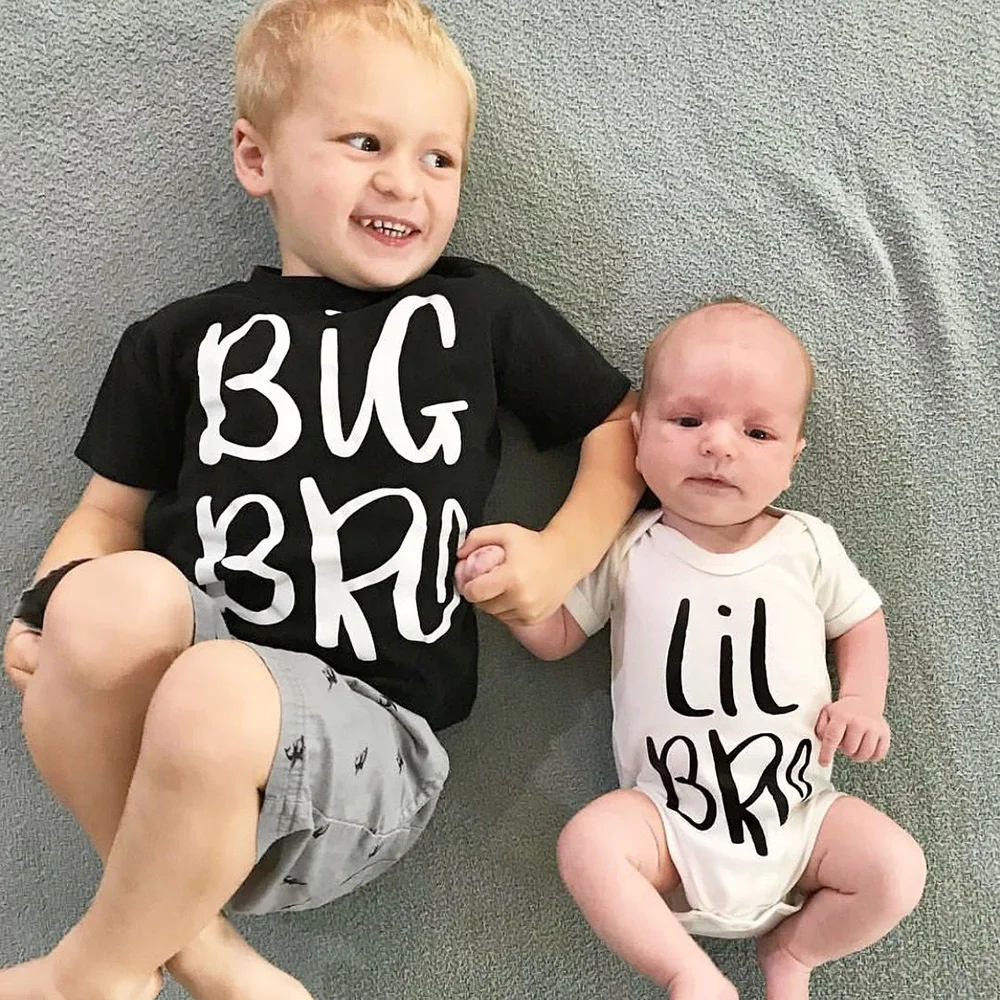 New Rompers Tshirt Matching Family Kids Baby-Boys Big Bro And White 1PC Casual Lil Tops nlKpZbqEO